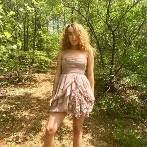 nude ruffle mini dress